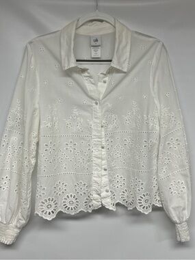 CAbi White Eyelet Button-Down Shirt